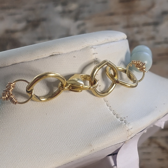 Mint Blue Natural Amazonite Bead & Amazonite Pendant In Gold Plated Necklace - Picture 7 of 9